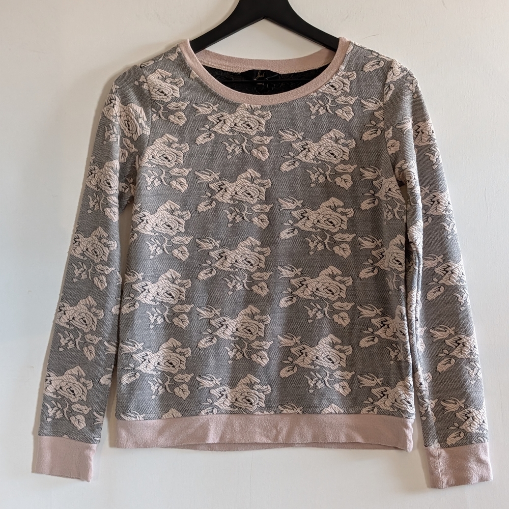 Jack Floral Textured Knit Sweatshirt Blush Gray Long Sleeve Women’s Roses XS